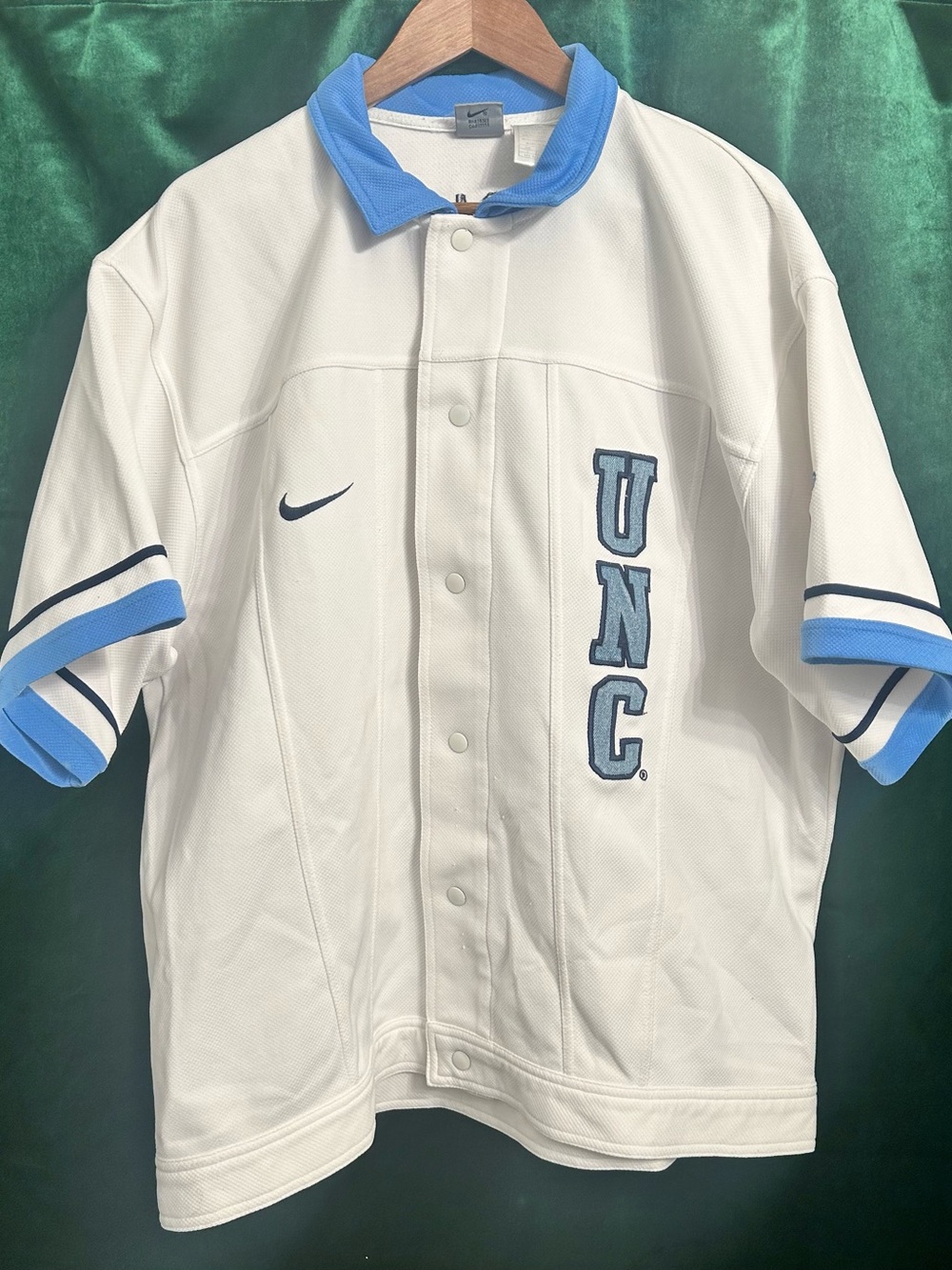 Nike Vintage Y2K White and Carolina Blue UNC Button-Up warm up Jersey